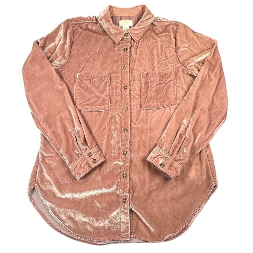 Maeve Anthropologie Crushed Velvet Button Down Shirt Dusty Rose Pink 6